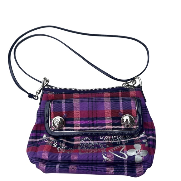 Coach Poppy Vintage Purple Tartan Plaid Crossbody Bag Excellent Condition - Picture 1 of 9